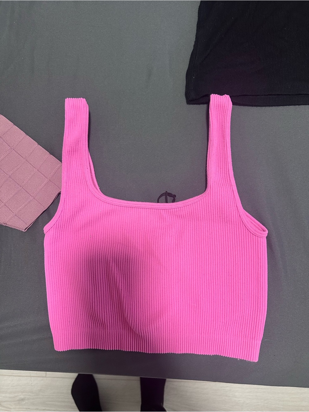 Ribbed Square-Neck Tank Top - Hot Pink